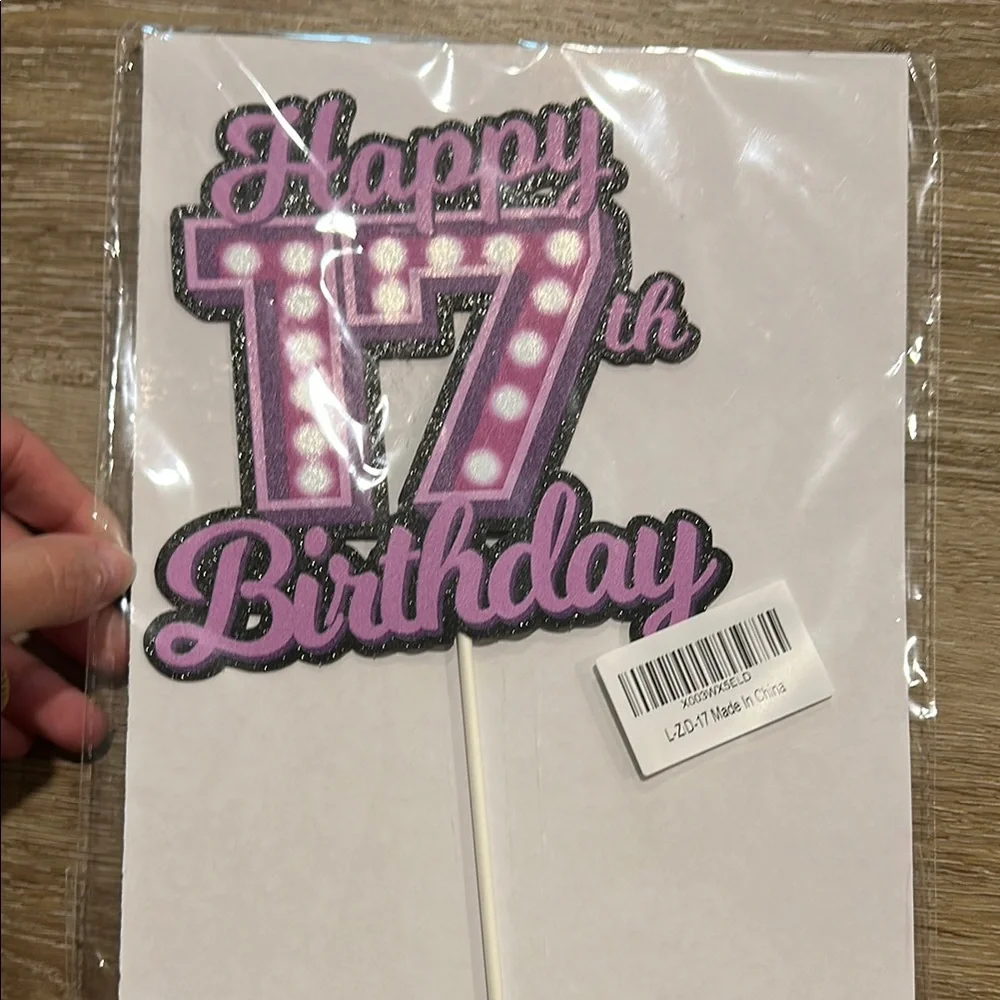 Pink Glitter 'Happy 17th Birthday' Cake Topper